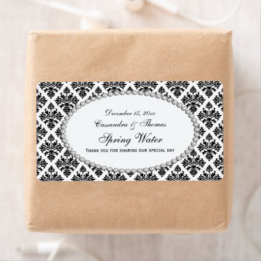  zwart wit damast parel H waterlabel Etiket (Insitu)