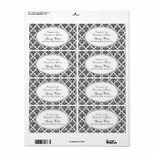 zwart wit damast parel H waterlabel Etiket (Full Sheet)