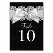 Zwart & Wit Damast & Parelboog Tafelnummer Kaart (Achterkant)