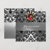 ZWART & WIT DAMAST PATROON EDELSTEEN INITIALEN roo Kaart (Voorkant / Achterkant)