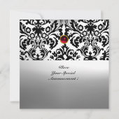 ZWART & WIT DAMAST PATROON EDELSTEEN INITIALEN roo Kaart (Achterkant)