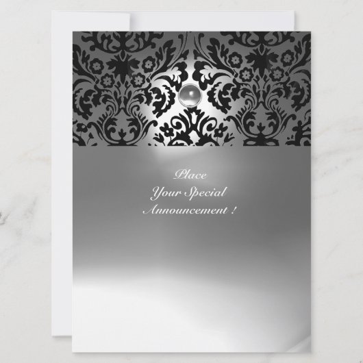 ZWART WIT DAMAST PATROON EDELSTEEN MONOGRAM KAART (Achterkant)