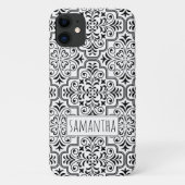 Zwart, wit damast patroon gepersonaliseerd met naa Case-Mate iPhone case (Achterkant)