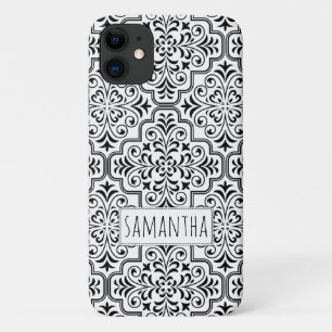 Zwart, wit damast patroon gepersonaliseerd met naa Case-Mate iPhone case