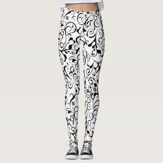 Zwart wit damast patroon leggings (Voorkant)