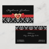 Zwart wit damast patroon met rode boog en juweel visitekaartje (Voorkant / Achterkant)