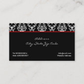 Zwart wit damast patroon met rode boog en juweel visitekaartje (Achterkant)