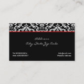 Zwart wit damast patroon met rode boog en juweel visitekaartje (Achterkant)