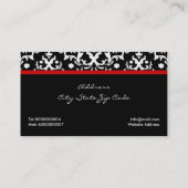 Zwart wit damast patroon met rode boog en juweel visitekaartje (Achterkant)