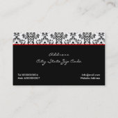 Zwart wit damast patroon met rode boog en juweel visitekaartje (Achterkant)