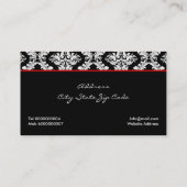 Zwart wit damast patroon met rode boog en juweel visitekaartje (Achterkant)