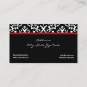 Zwart wit damast patroon met rode boog en juweel visitekaartje (Achterkant)