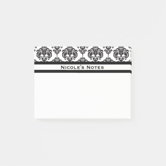 Zwart & Wit Damast Patroon Moderne Gepersonaliseer Post-it® Notes (Voorkant)