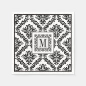 Zwart, wit damast patroon monogram bruiloft servet (Voorkant)