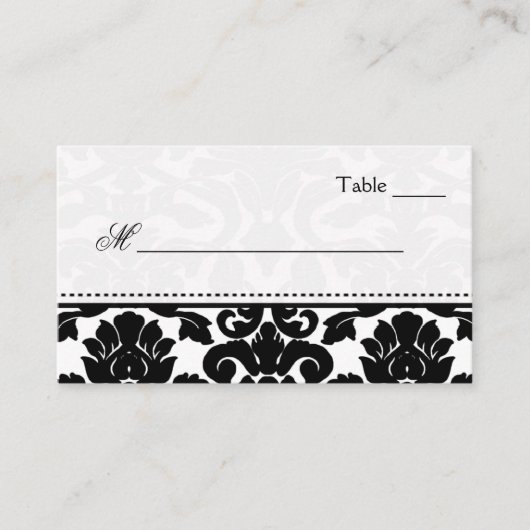 Zwart-wit Damast Place Cards Plaatskaartje (Voorkant)