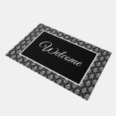 Zwart & Wit Damast Print Deur Mat (Schuin)