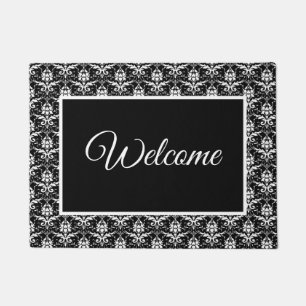 Zwart & Wit Damast Print Deur Mat