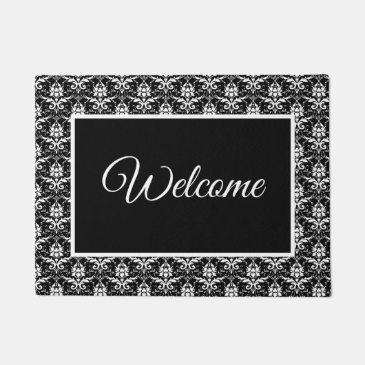 Zwart & Wit Damast Print Deur Mat (Voorkant)