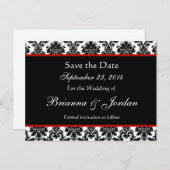 Zwart Wit Damast Rode accenten Bewaar de datum Aankondigingskaart (Voorkant / Achterkant)