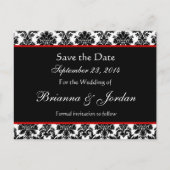Zwart Wit Damast Rode accenten Bewaar de datum Aankondigingskaart (Voorkant)