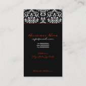 Zwart wit damast rode band monogram visitekaartje (Achterkant)