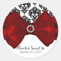 Zwart & wit damast rode strik glamour Sweet 16-fee