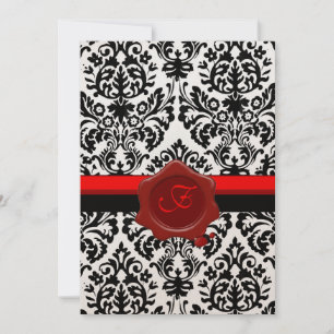 ZWART & WIT DAMAST, RODE WAX ZEGEL MONOGRAM GOUD KAART