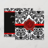 ZWART & WIT DAMAST, RODE WAX ZEGEL MONOGRAM GOUD KAART (Voorkant / Achterkant)