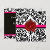 ZWART & WIT DAMAST, RODE WAX ZEGEL MONOGRAM KAART (Voorkant / Achterkant)