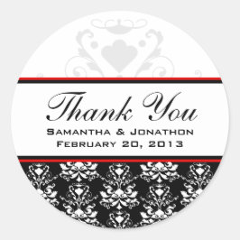 Zwart & Wit Damast Rood Accent Bruiloft Labels