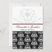 Zwart & Wit Damast Rood Accent Bruiloft Uitnodigin Kaart (Achterkant)