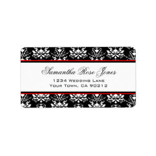Zwart & Wit Damast Rood Accent Elegant Adres Etiket