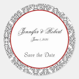 Zwart-wit Damast Rood Accent Envelope Seal Ronde Sticker