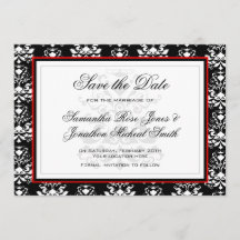 Zwart & Wit Damast Rood Accent Save the Date