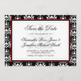 Zwart & Wit Damast Rood Accent Save the Date