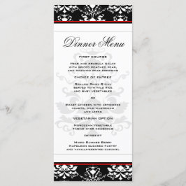 Zwart & Wit Damast Rood Accent Slim Dinner Menu