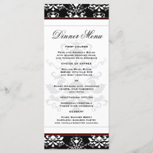 Zwart & Wit Damast Rood Accent Slim Dinner Menu