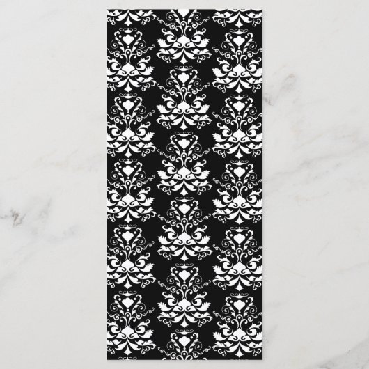 Zwart & Wit Damast Rood Accent Slim Dinner Menu (Achterkant)