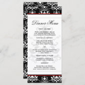 Zwart & Wit Damast Rood Accent Slim Dinner Menu (Voorkant / Achterkant)