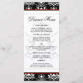 Zwart & Wit Damast Rood Accent Slim Dinner Menu (Voorkant)