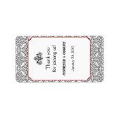 Zwart-wit Damast Rood Bruiloft Lip Balm Label (Voorkant)