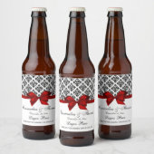 zwart wit damast rood h bierflesetiket bier etiket (Flessen)