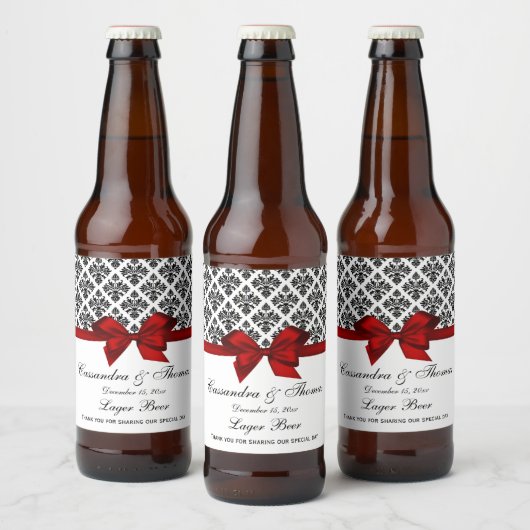  zwart wit damast rood h bierflesetiket bier etiket (Flessen)