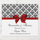  zwart wit damast rood h bierflesetiket bier etiket (Enkel label)