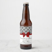  zwart wit damast rood h bierflesetiket bier etiket (Voorkant)