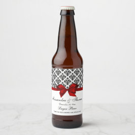  zwart wit damast rood h bierflesetiket bier etiket