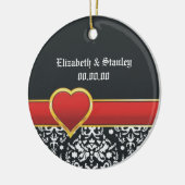 Zwart wit damast rood hart trouw Save the Date Keramisch Ornament (Links)