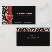 Zwart wit damast rood hart visitekaartje (Voorkant / Achterkant)