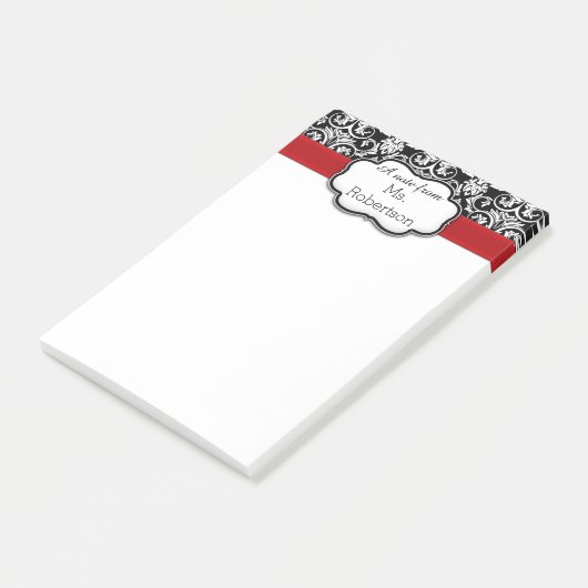 Zwart/Wit Damast Rood Lint Leraar/Vrouwen Post-it® Notes (Schuin)
