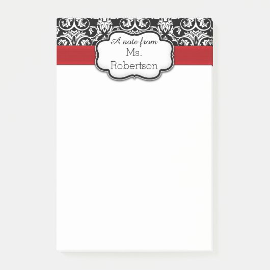 Zwart/Wit Damast Rood Lint Leraar/Vrouwen Post-it® Notes (Voorkant)